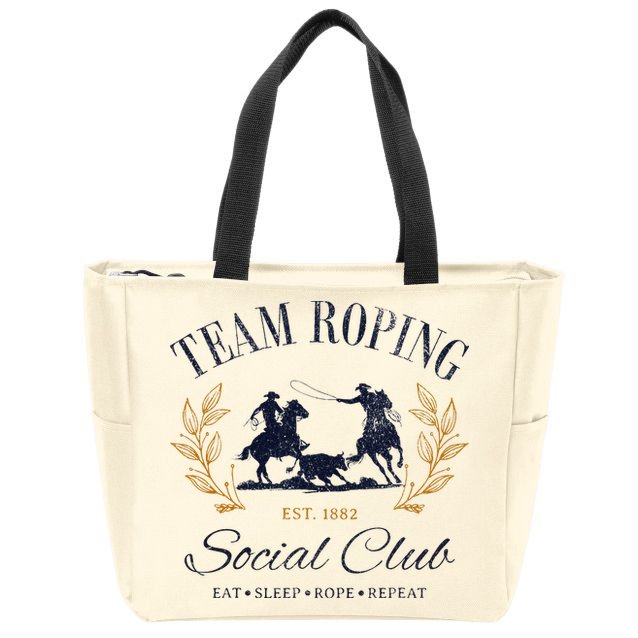 Team Roping Social Club Eat Sleep Rope Texas Rodeo Zip Tote Bag