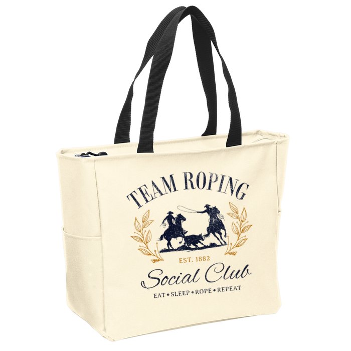 Team Roping Social Club Eat Sleep Rope Texas Rodeo Zip Tote Bag