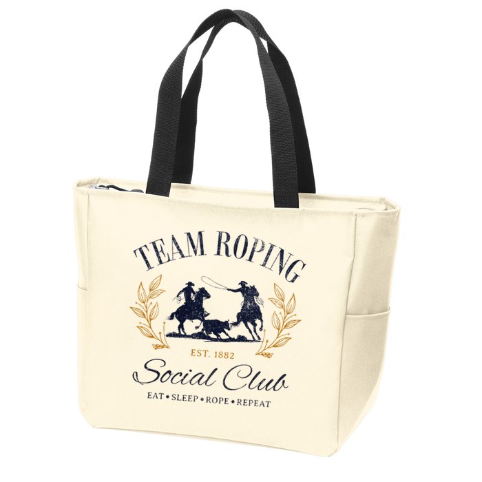 Team Roping Social Club Eat Sleep Rope Texas Rodeo Zip Tote Bag