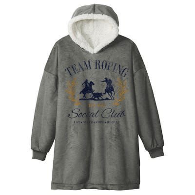 Team Roping Social Club Eat Sleep Rope Texas Rodeo Hooded Wearable Blanket