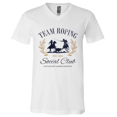 Team Roping Social Club Eat Sleep Rope Texas Rodeo V-Neck T-Shirt