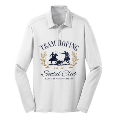 Team Roping Social Club Eat Sleep Rope Texas Rodeo Silk Touch Performance Long Sleeve Polo