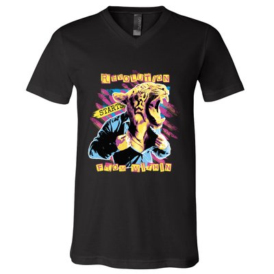 The Revolution Starts From Within Roaring Tiger Man V-Neck T-Shirt