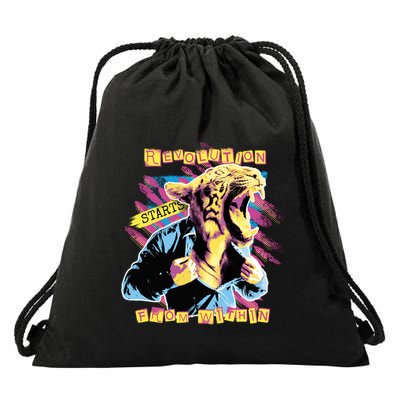 The Revolution Starts From Within Roaring Tiger Man Drawstring Bag