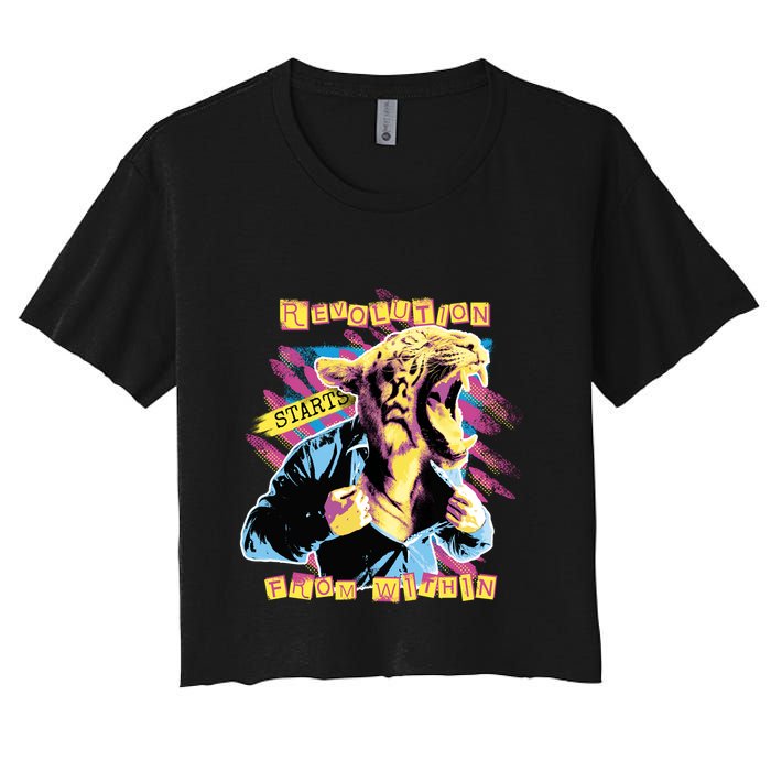 The Revolution Starts From Within Roaring Tiger Man Women's Crop Top Tee