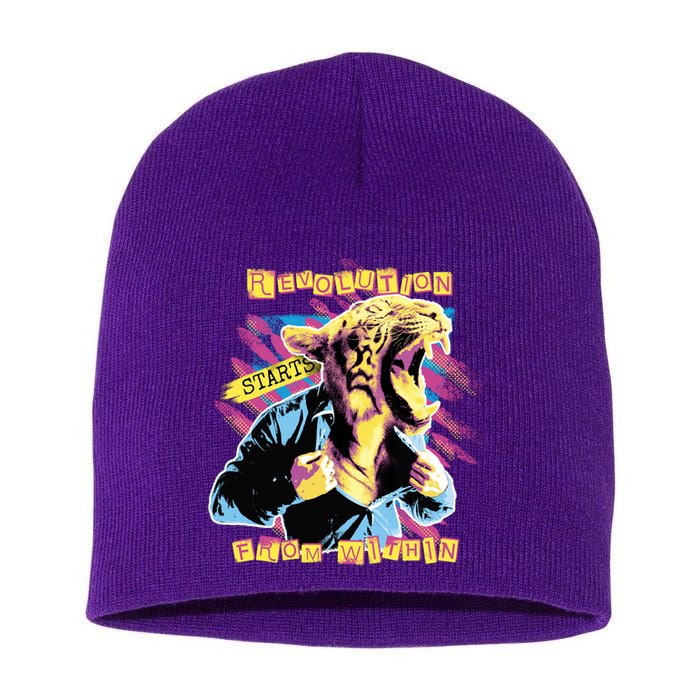 The Revolution Starts From Within Roaring Tiger Man Short Acrylic Beanie