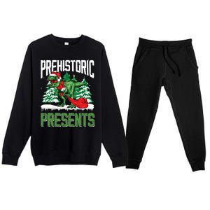 Tree Rex Santa Claus Dino Lover Merry Christmas Dinosaur Gift Premium Crewneck Sweatsuit Set