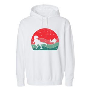 Tree Rex Santa Sleigh Ride Merry Christmas Dinosaur Gift Garment-Dyed Fleece Hoodie