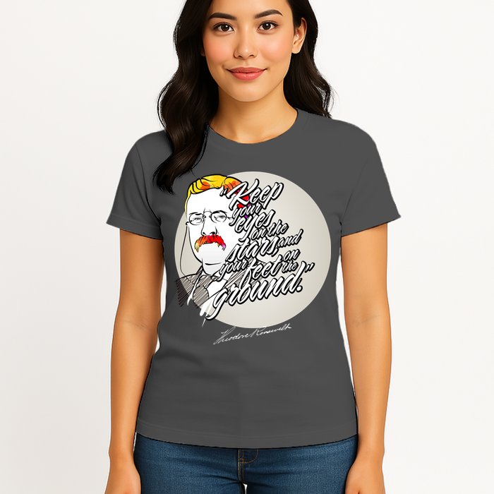 Theodore Roosevelt Sayings With Portrait Womens T-Shirt