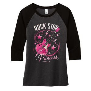 Teen Rock Star Princess Guitar Stars Women's Tri-Blend 3/4-Sleeve Raglan Shirt