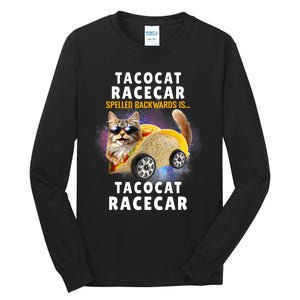 Tacocat Racecar Spelled Backwards Funny Mexican Car Taco Cat Tall Long Sleeve T-Shirt