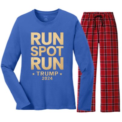 Trump Run Spot Funny Trump 2024 Women's Long Sleeve Flannel Pajama Set 