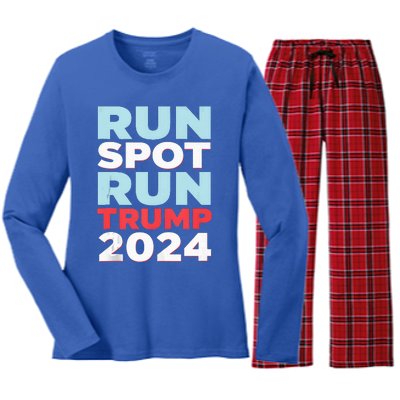 Trump Run Spot Funny Trump 2024 Debate Women's Long Sleeve Flannel Pajama Set 