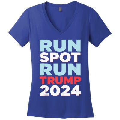 Trump Run Spot Funny Trump 2024 Debate Women's V-Neck T-Shirt