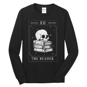 The Reader Skull Books Book Lover Bookworm Bookish Library Tall Long Sleeve T-Shirt