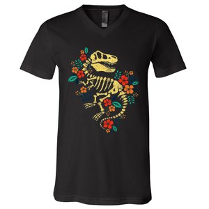 T Rex Skeleton Dino Bones Paleontologist Fossil Dinosaur V-Neck T-Shirt