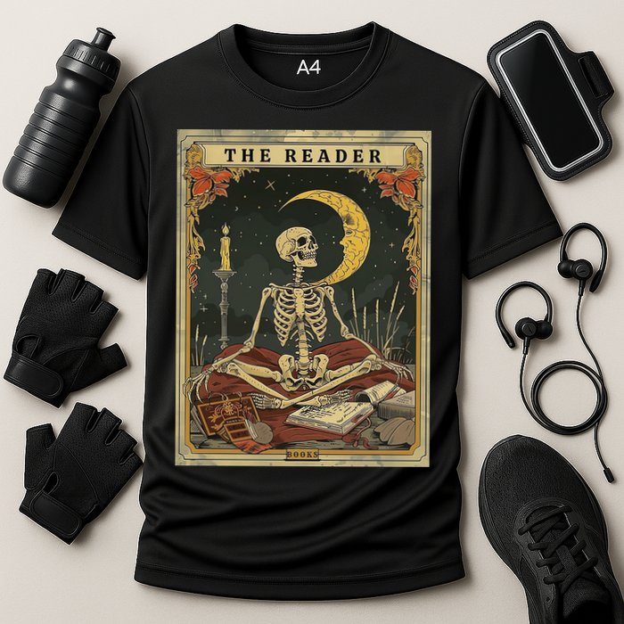 The Reader – Skeleton Tarot Card Funny Mystic Cooling Performance Crew T-Shirt