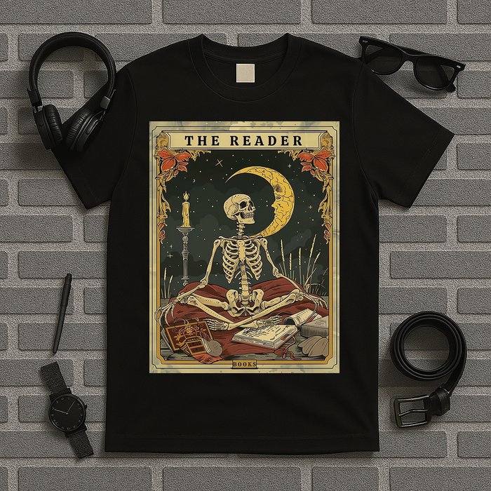 The Reader – Skeleton Tarot Card Funny Mystic T-Shirt