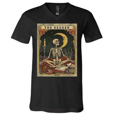 The Reader – Skeleton Tarot Card Funny Mystic V-Neck T-Shirt