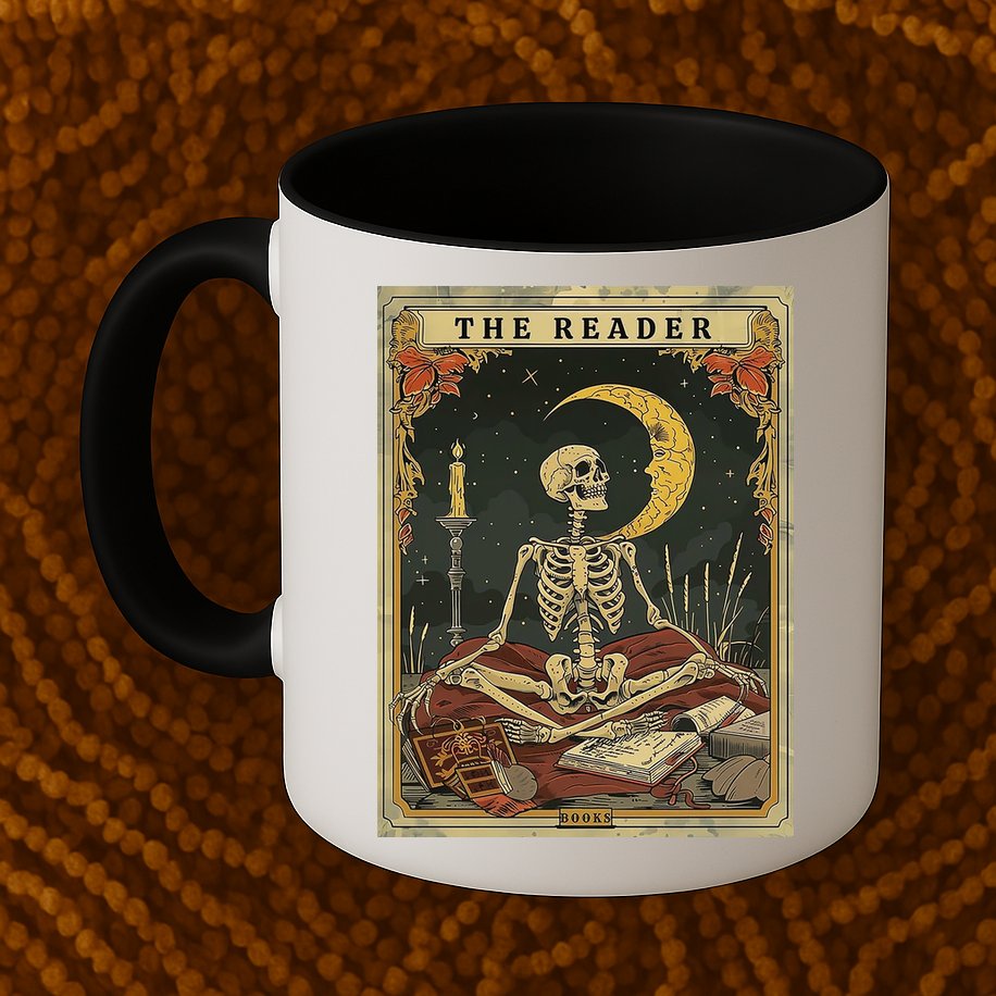 The Reader – Skeleton Tarot Card Funny Mystic Mug