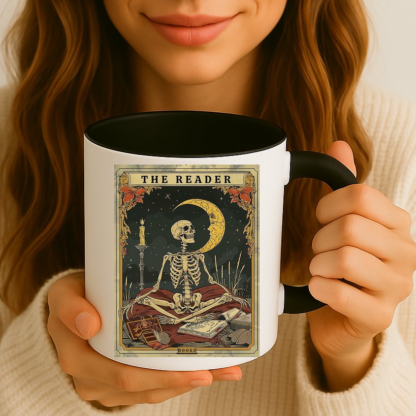 The Reader – Skeleton Tarot Card Funny Mystic Mug