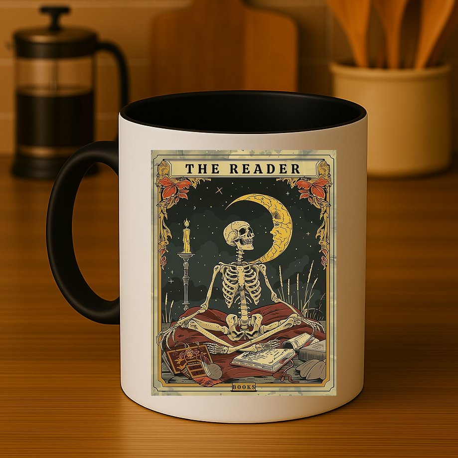The Reader – Skeleton Tarot Card Funny Mystic Mug