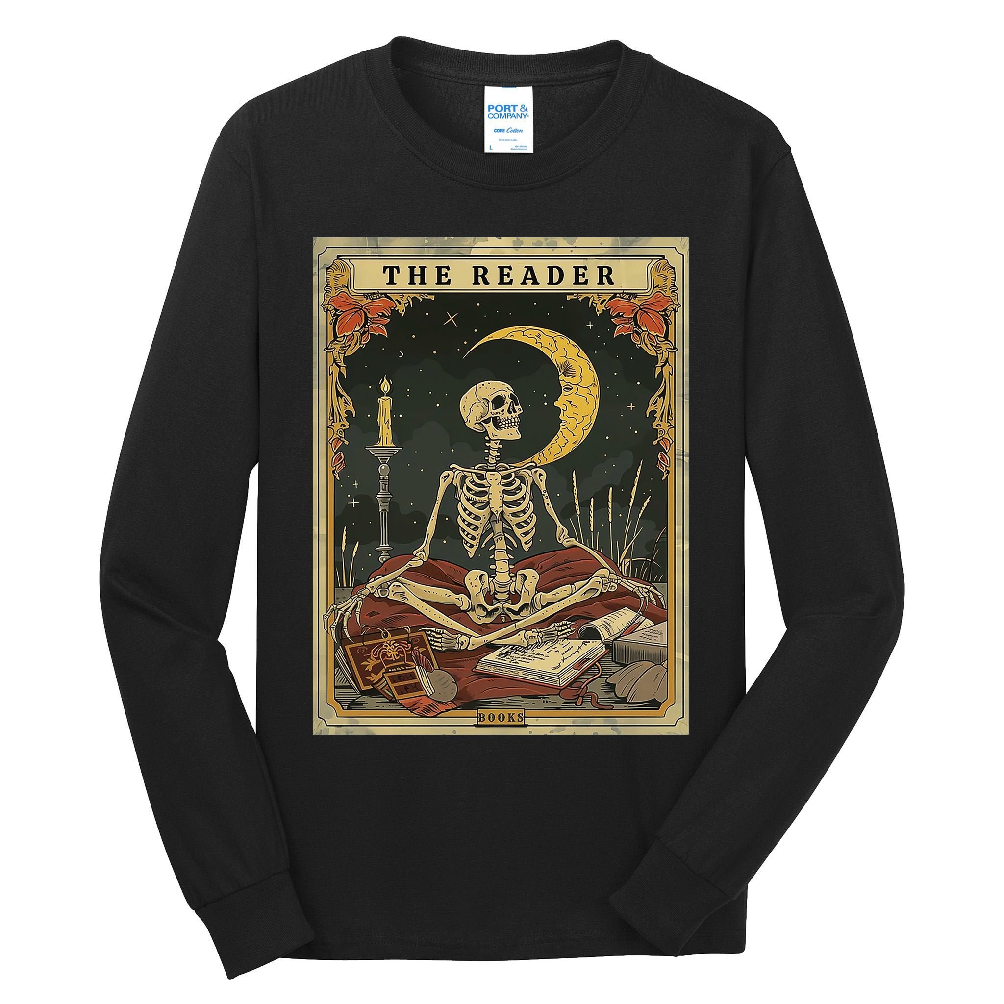 The Reader – Skeleton Tarot Card Funny Mystic Tall Long Sleeve T-Shirt