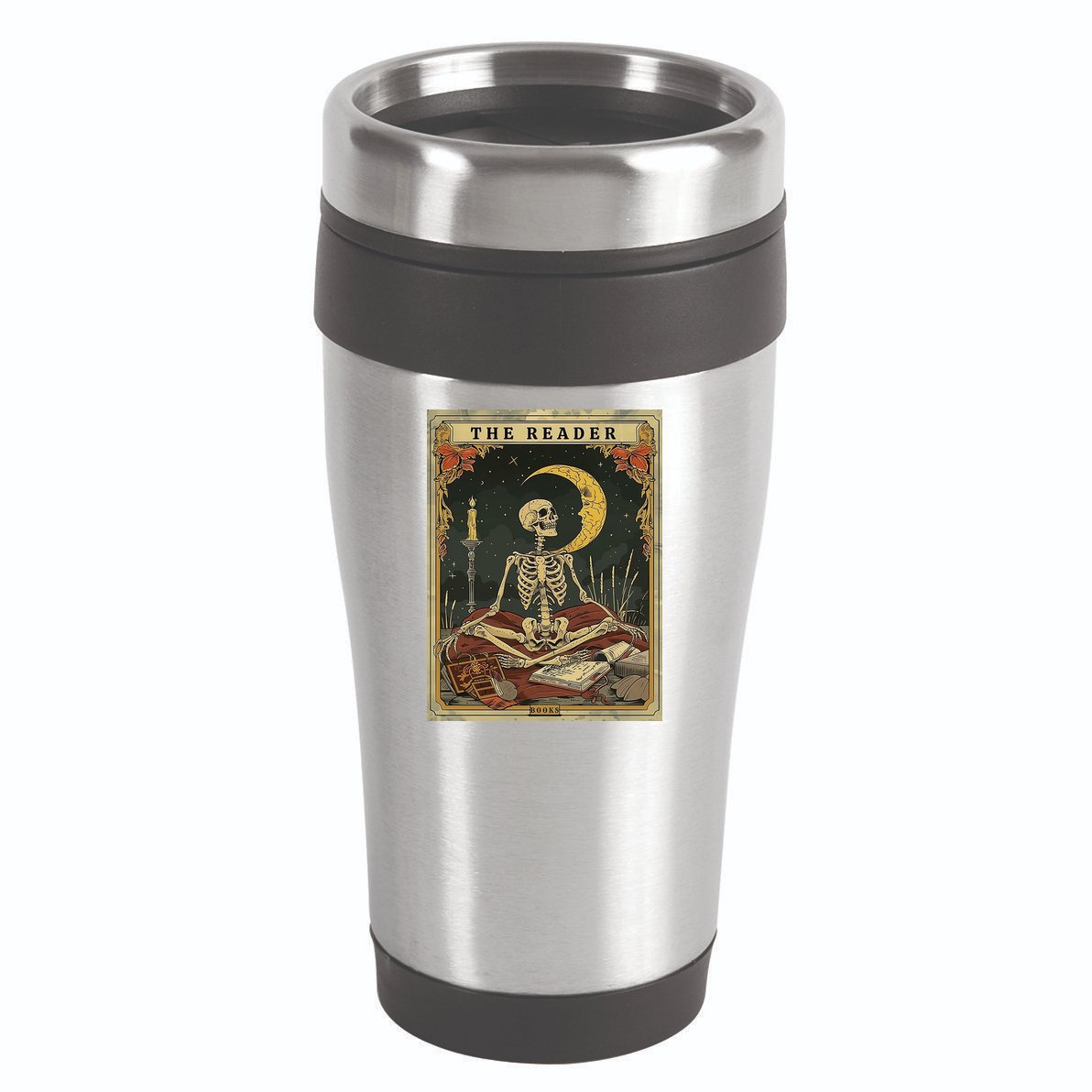The Reader – Skeleton Tarot Card Funny Mystic 16oz Travel Tumbler