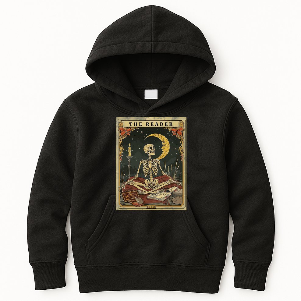 The Reader – Skeleton Tarot Card Funny Mystic Kids Hoodie