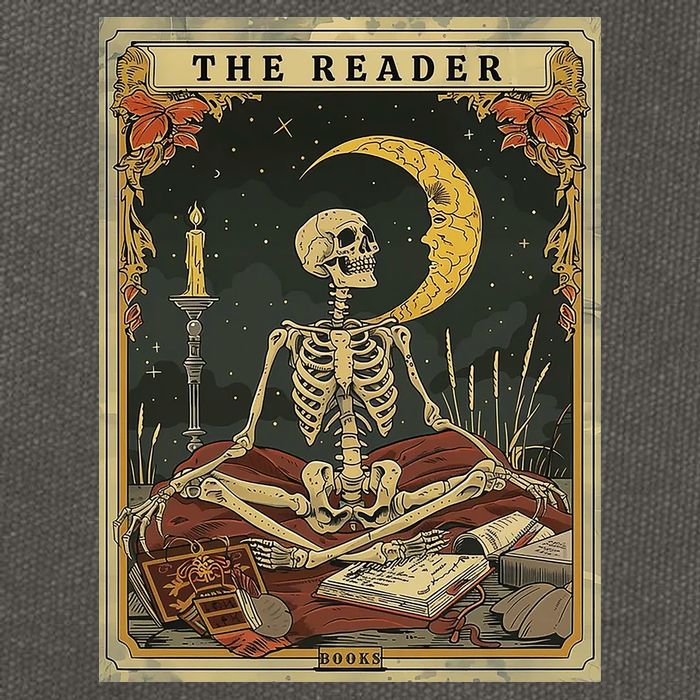 The Reader – Skeleton Tarot Card Funny Mystic Cotton Canvas Backpack