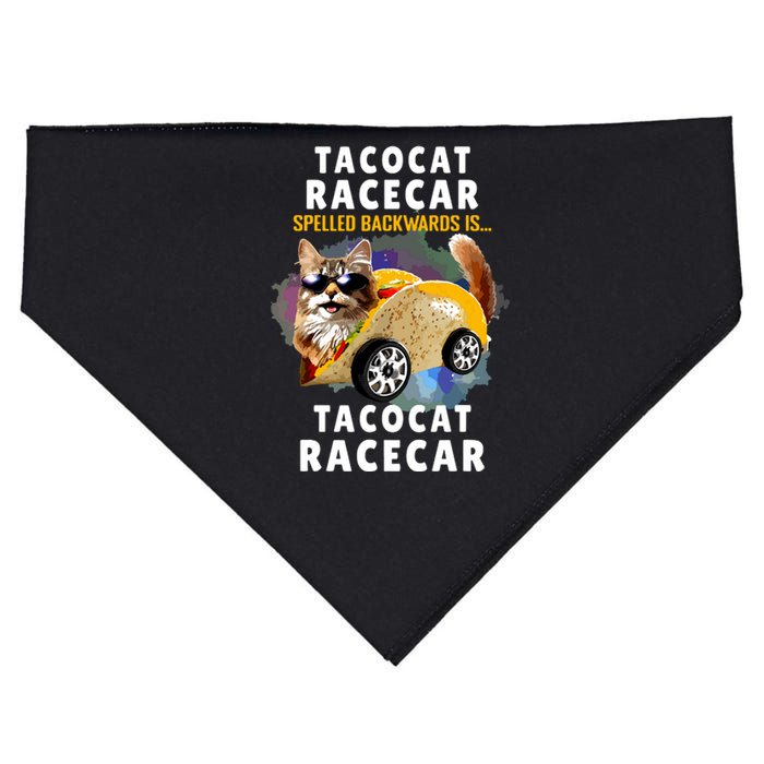 Tacocat Racecar Spelled Backwards Funny Mexican Car Taco Cat USA-Made Doggie Bandana