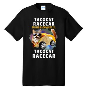 Tacocat Racecar Spelled Backwards Funny Mexican Car Taco Cat Tall T-Shirt