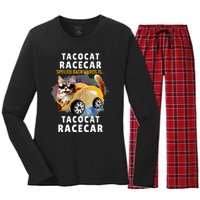 Tacocat Racecar Spelled Backwards Funny Mexican Car Taco Cat Women's Long Sleeve Flannel Pajama Set 