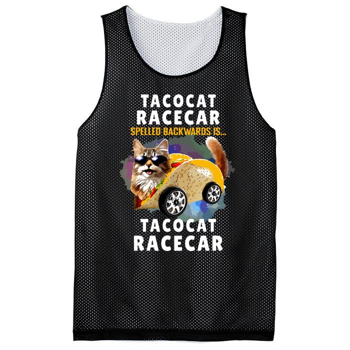 Tacocat Racecar Spelled Backwards Funny Mexican Car Taco Cat Mesh Reversible Basketball Jersey Tank