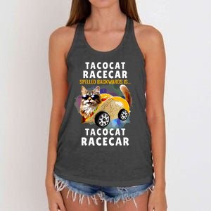 Tacocat Racecar Spelled Backwards Funny Mexican Car Taco Cat Women's Knotted Racerback Tank