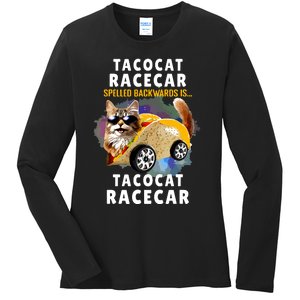 Tacocat Racecar Spelled Backwards Funny Mexican Car Taco Cat Ladies Long Sleeve Shirt