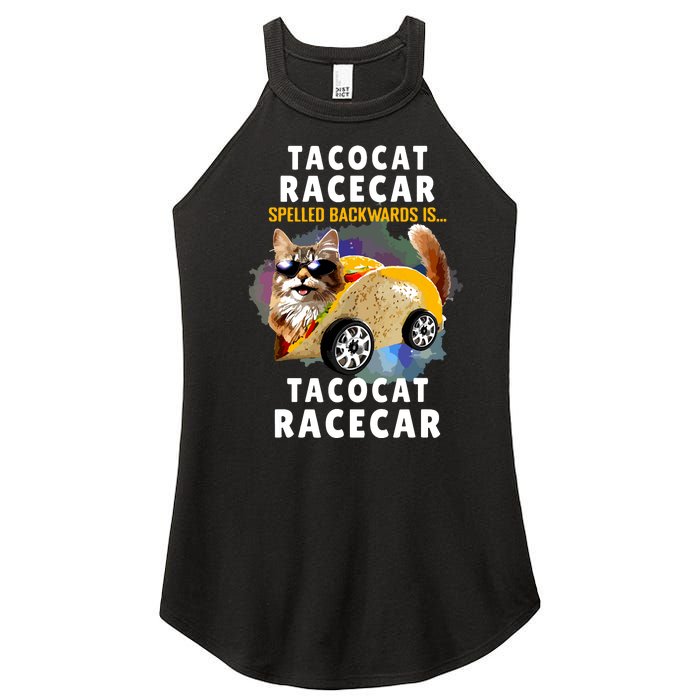 Tacocat Racecar Spelled Backwards Funny Mexican Car Taco Cat Women's Perfect Tri Rocker Tank