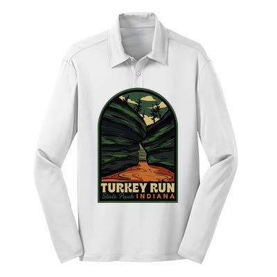 Turkey Run State Park Indiana Vintage Badge Silk Touch Performance Long Sleeve Polo