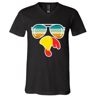 Turkey Retro Sunset Cool Thanksgiving V-Neck T-Shirt