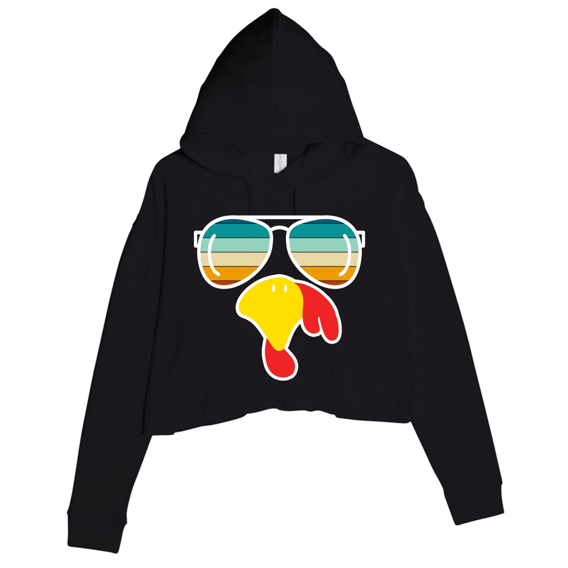 Turkey Retro Sunset Cool Thanksgiving Crop Fleece Hoodie