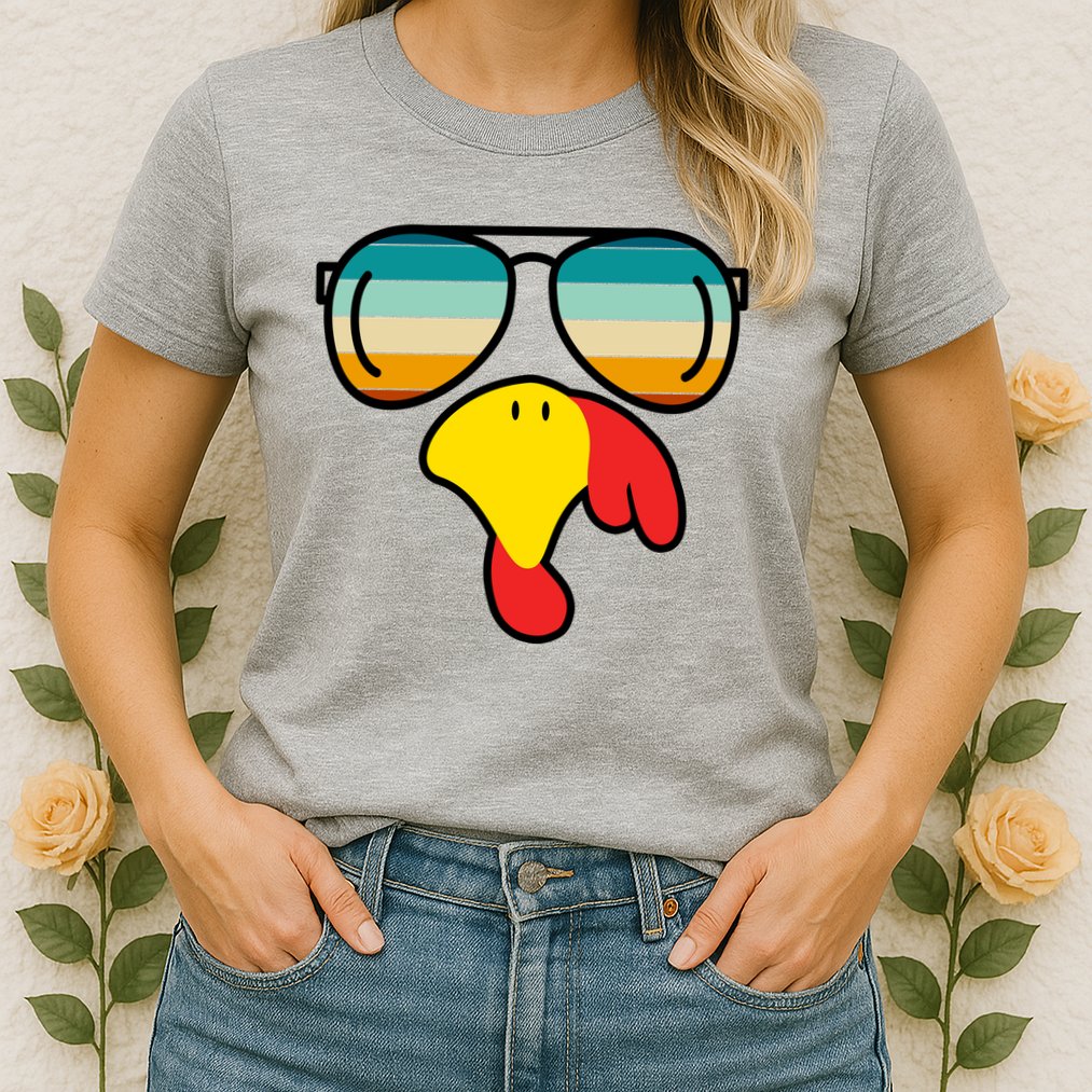 Turkey Retro Sunset Cool Thanksgiving Womens T-Shirt