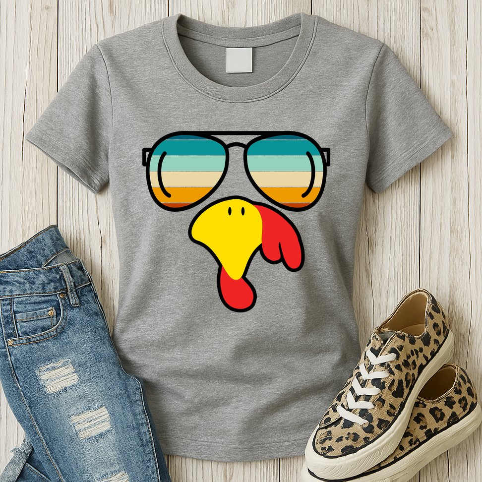 Turkey Retro Sunset Cool Thanksgiving Womens T-Shirt
