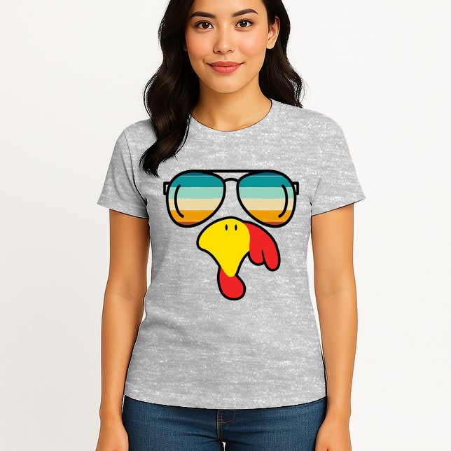 Turkey Retro Sunset Cool Thanksgiving Womens T-Shirt
