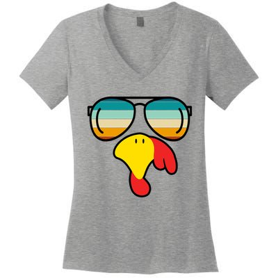 Turkey Retro Sunset Cool Thanksgiving Women's V-Neck T-Shirt