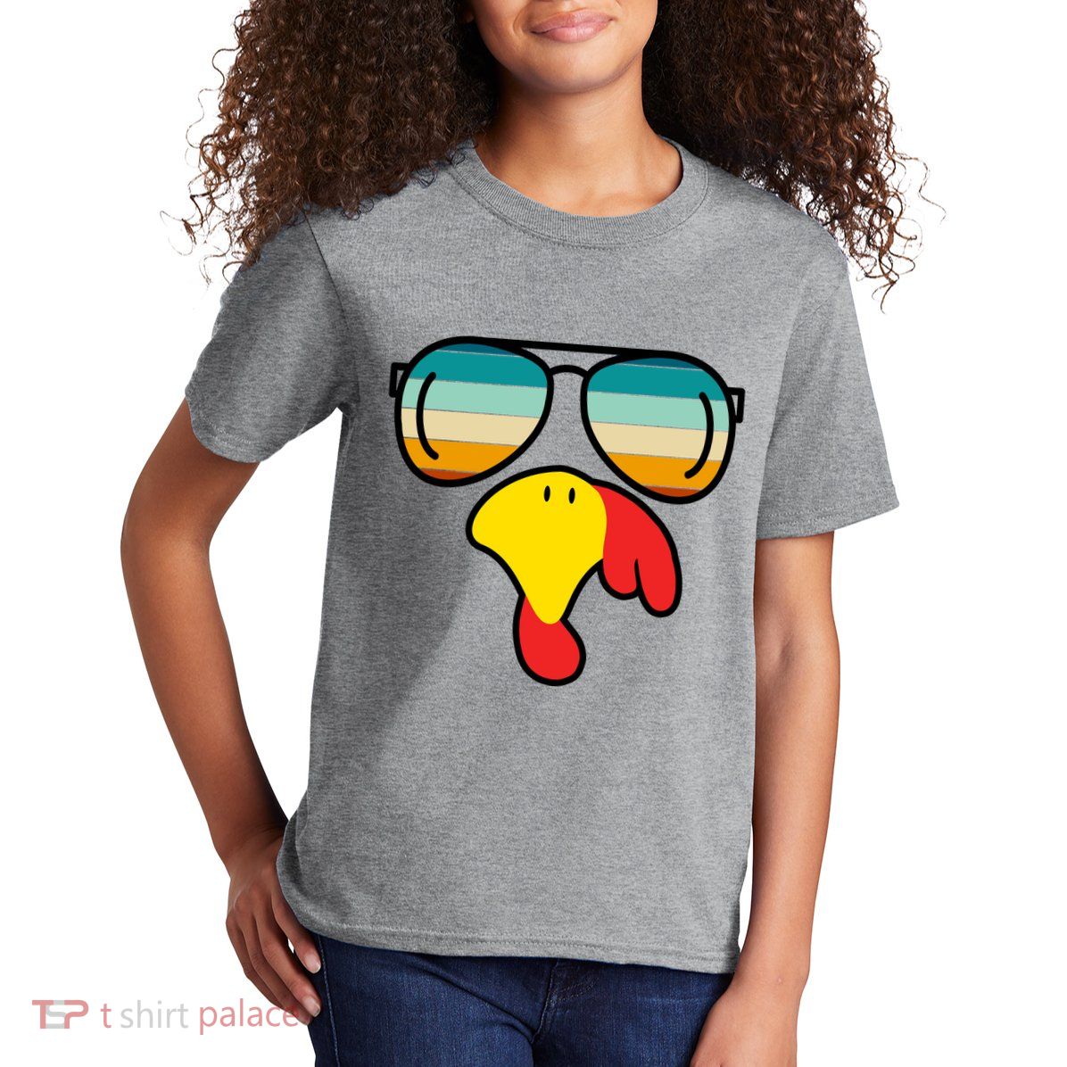 Turkey Retro Sunset Cool Thanksgiving Kids T-Shirt