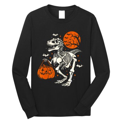 T Rex Skeleton Halloween Dinosaur Spooky Costume 2024 Zip Hoodie Long Sleeve Shirt