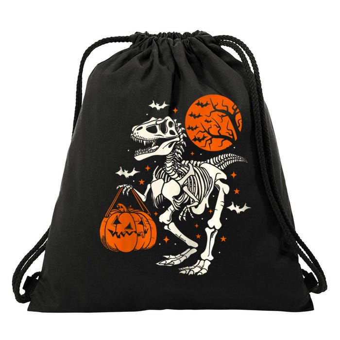 T Rex Skeleton Halloween Dinosaur Spooky Costume 2024 Zip Hoodie Drawstring Bag