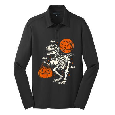 T Rex Skeleton Halloween Dinosaur Spooky Costume 2024 Zip Hoodie Silk Touch Performance Long Sleeve Polo