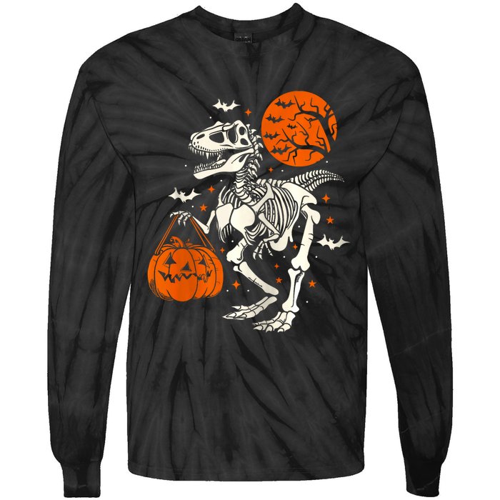 T Rex Skeleton Halloween Dinosaur Spooky Costume 2024 Zip Hoodie Tie-Dye Long Sleeve Shirt