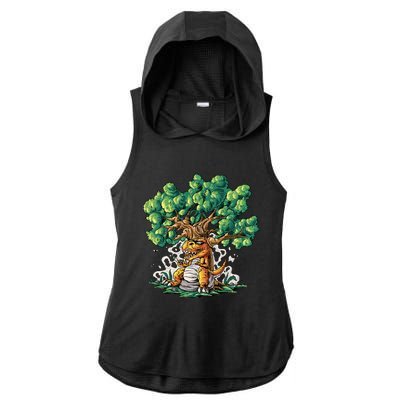 T Rex Smoking Joint Under A Tree Ladies PosiCharge Tri-Blend Wicking Draft Hoodie Tank